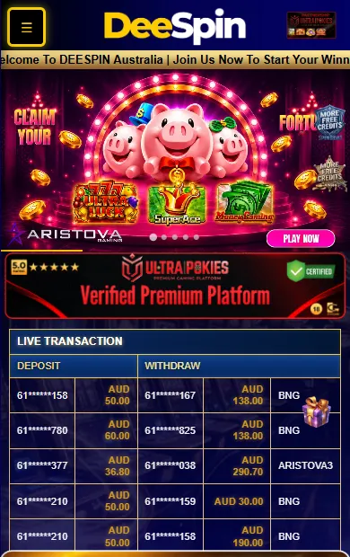 Dee Spin Casino on mobile Dee Spin Casino home page in a mobile browser