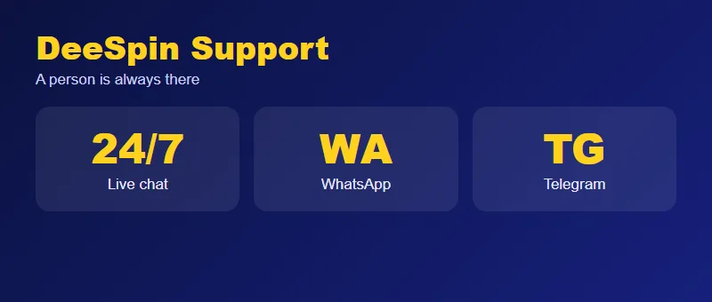 DeeSpin Australia support DeeSpin Australia support on live chat 24/7, WhatsApp and Telegram